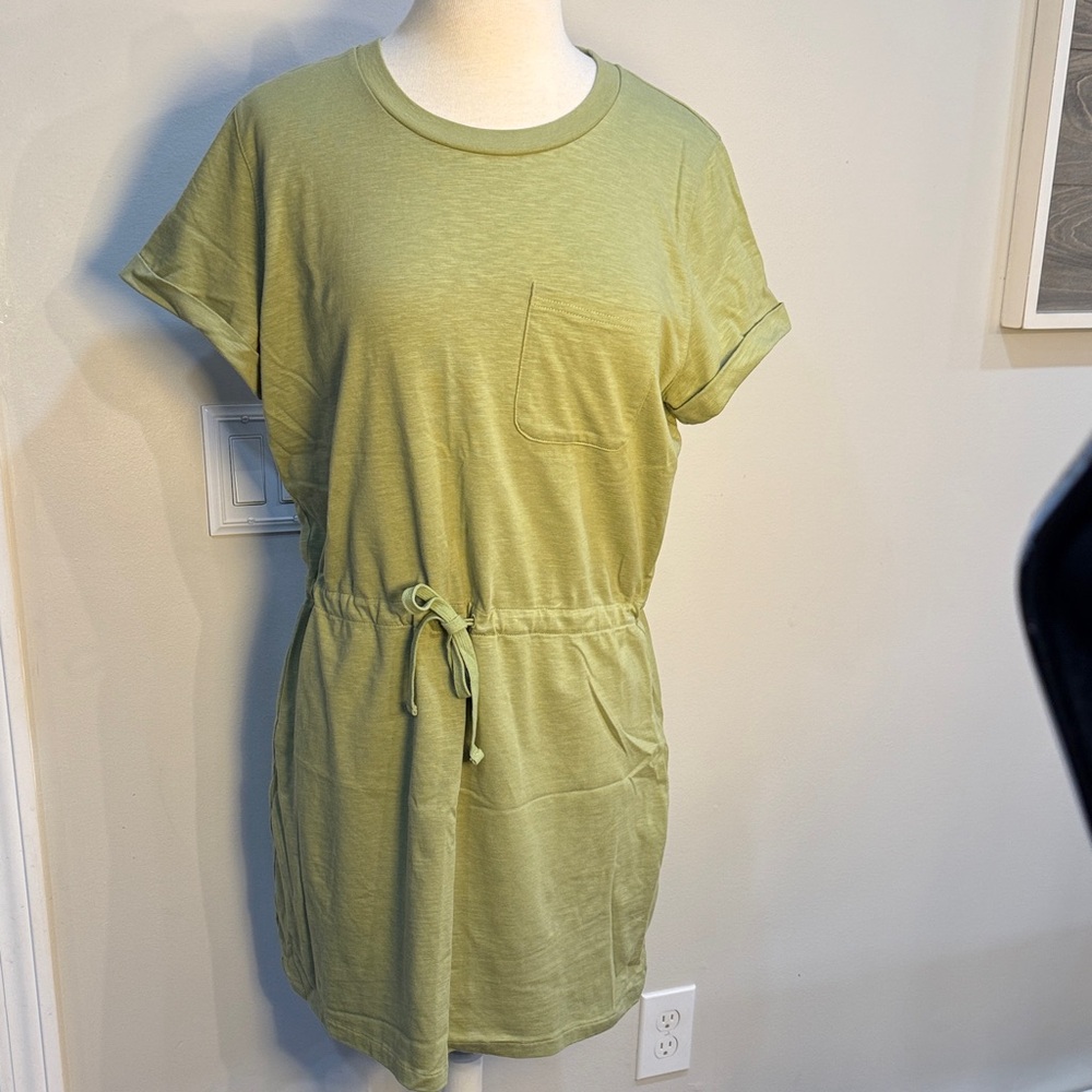 Light Green T-Shirt Dress with Drawstring